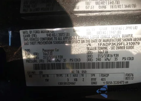 2015 Ford Focus Se из США, поврежденный, VIN 1FADP3K29FL310979